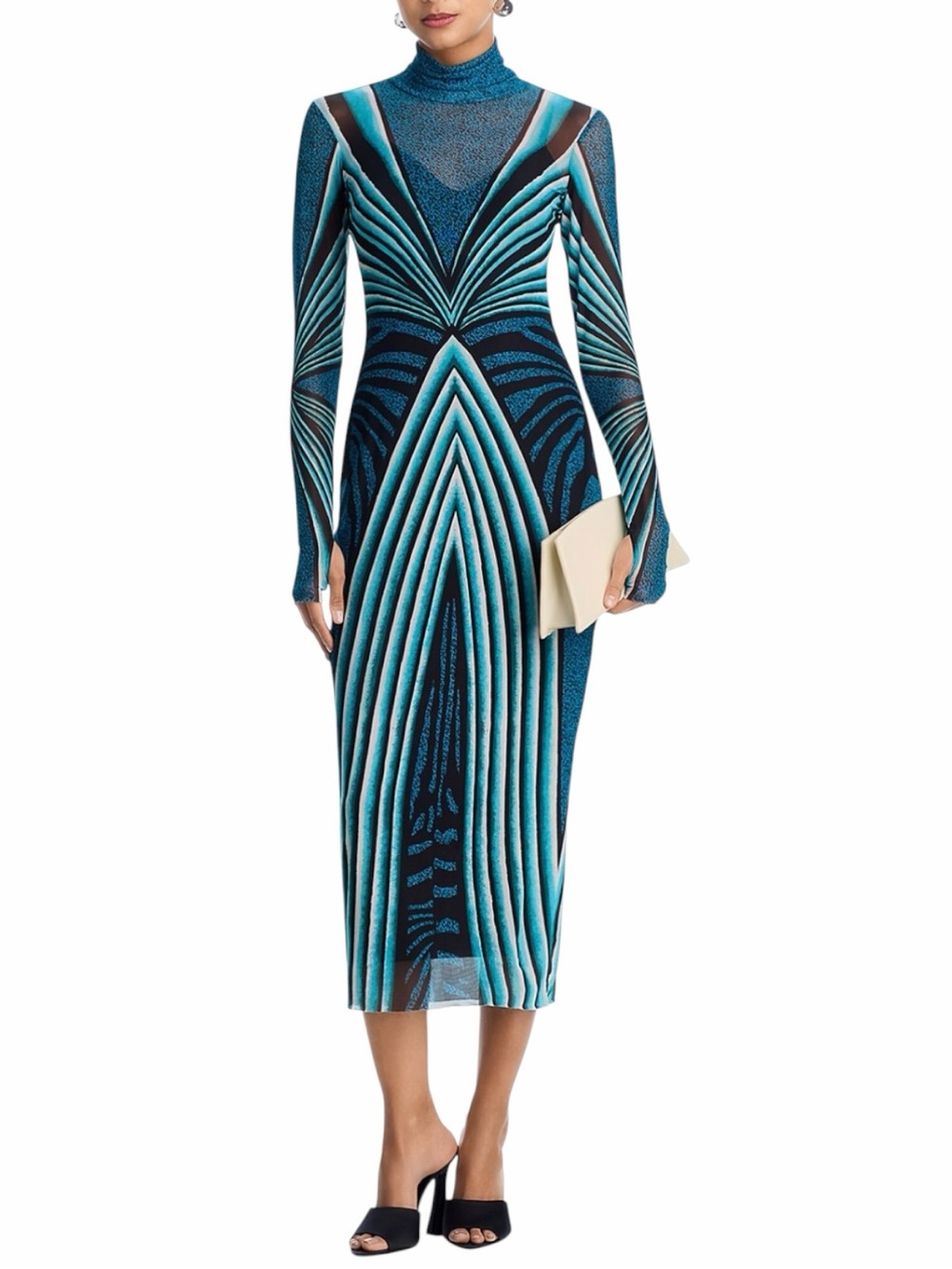 AFRM Teal and Navy Geometric Midi Dress